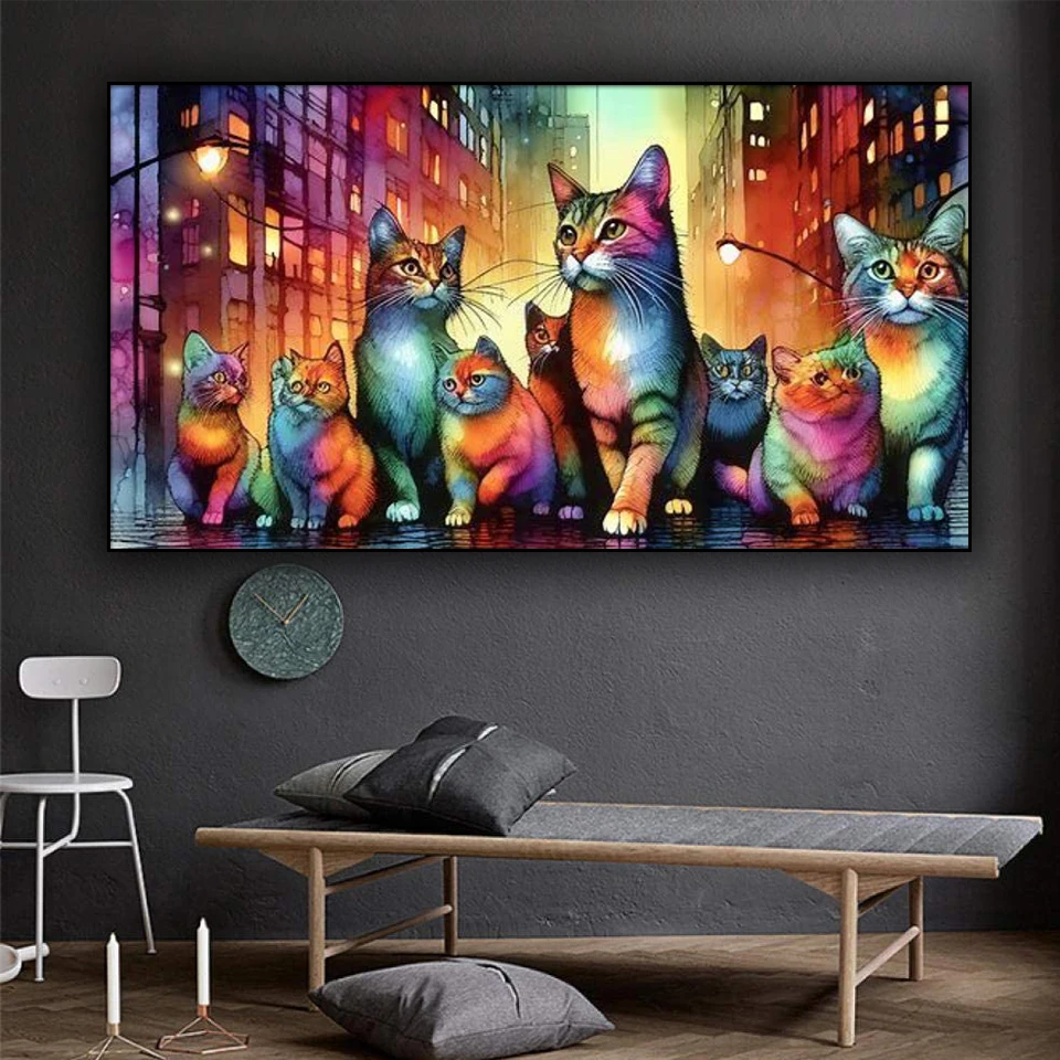 diamond painting Cat Family City Nightscape Full Square Round diamond embroidery cross stitch mosaic crystal Art For Home Decor