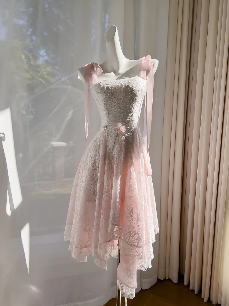 

Кружевное платье на день рождения с цветочной вышивкой Sweet Personali, розовая талия, утягивающее праздничное платье, летняя длинная юбка