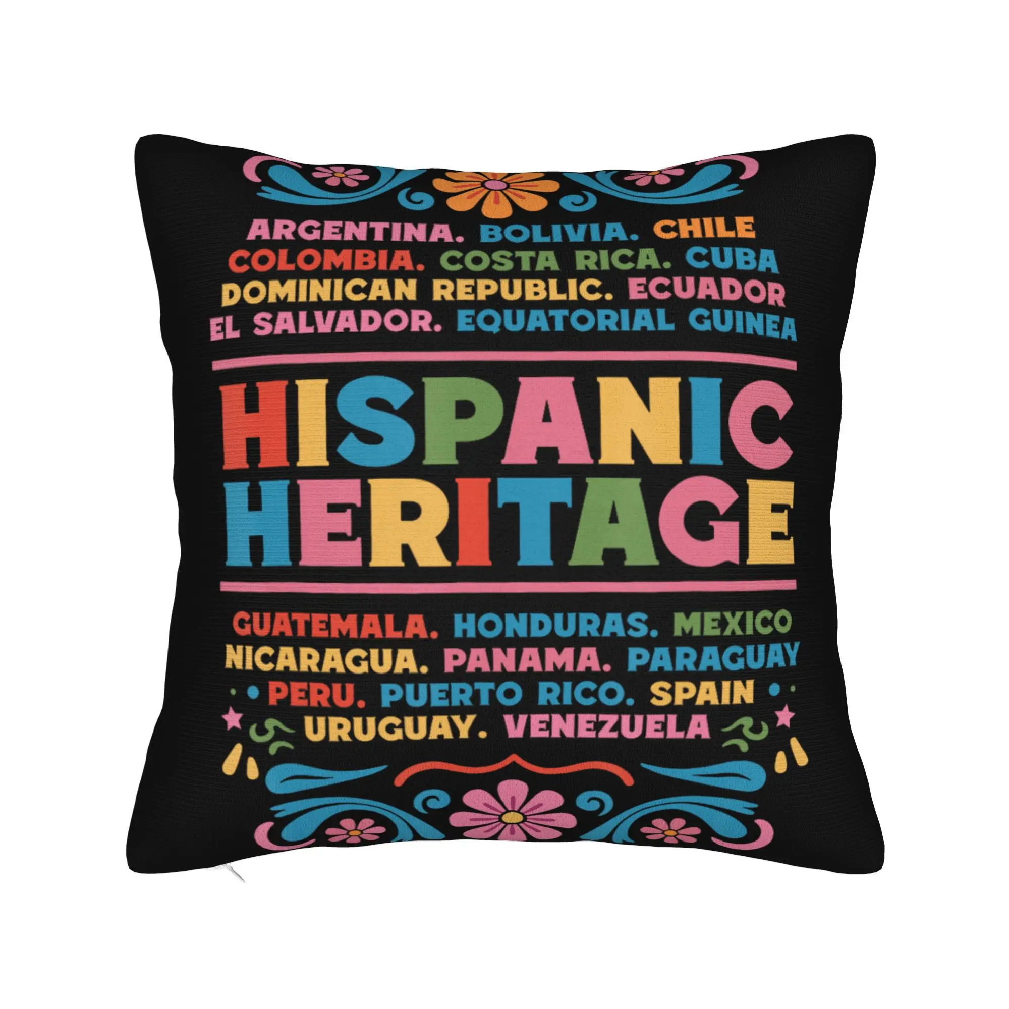 Pillow Cover Hispanic Heritage Month Flowers Latino Country Flags  Retro Trendy Pillow Case For Couch Sofa Bedroom Pillowcases