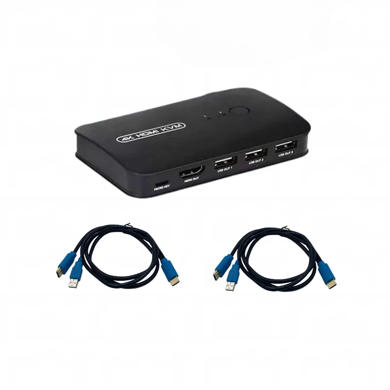 HDTV KVM Switch 2/4/8 Port 4K@30Hz 4-in-1-out Multiple Computers Share 1one Monitor Keyboard & Mouse with 3 USB 2.0 Ports