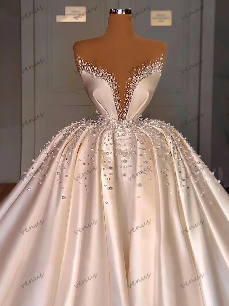 Exquisite Brautkleider Prinzessin Ballkleider Perlen verzieren V-Ausschnitt A-Linie Brautkleider Luxus Vestidos De Novia Maßgeschneidert