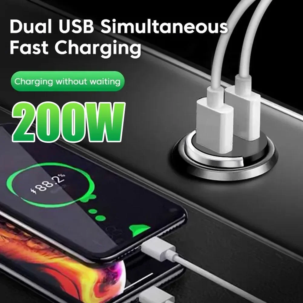 Dual USB 2 Port Car Charger 200W Fast Charging 12-24V Charger For iPhone QC Fast Charging Adapter For Xiaomi For Samsung Galaxy