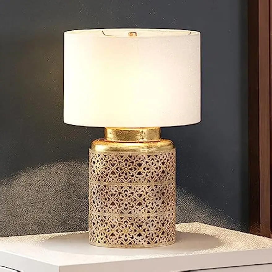 

Table Lamp, 12''W x 12''D x 18''H, with Asian-Zen Elements, Antique Gold Finish and a Off White Textured Linen Drum Shade,