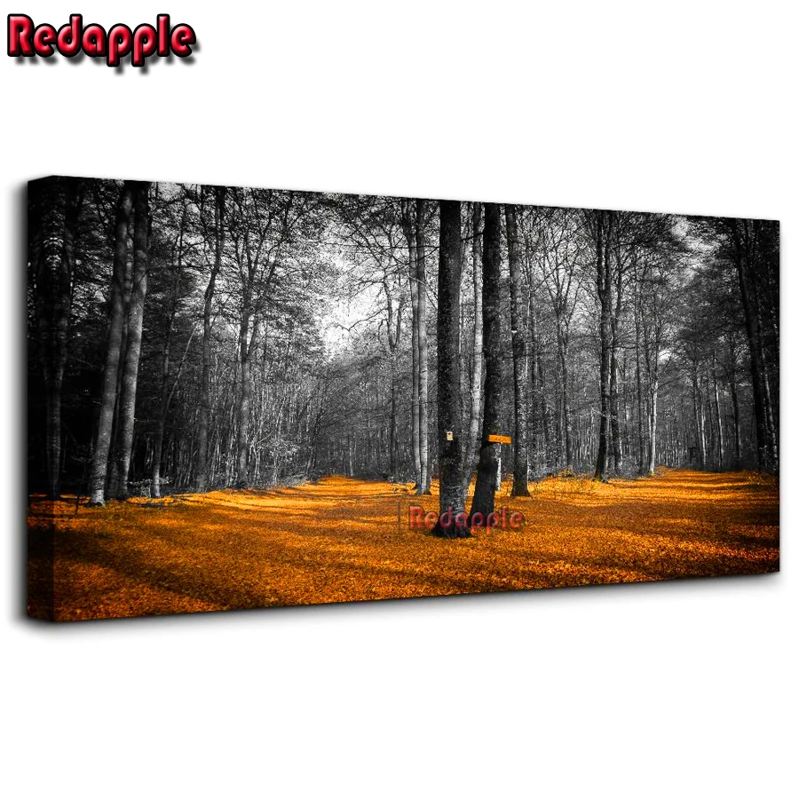 

Black white yellow forest landscape 5D DIY Diamond Painting Picture Of Rhinestones Diamond Embroidery Mosaic Kits Handmade Hobby