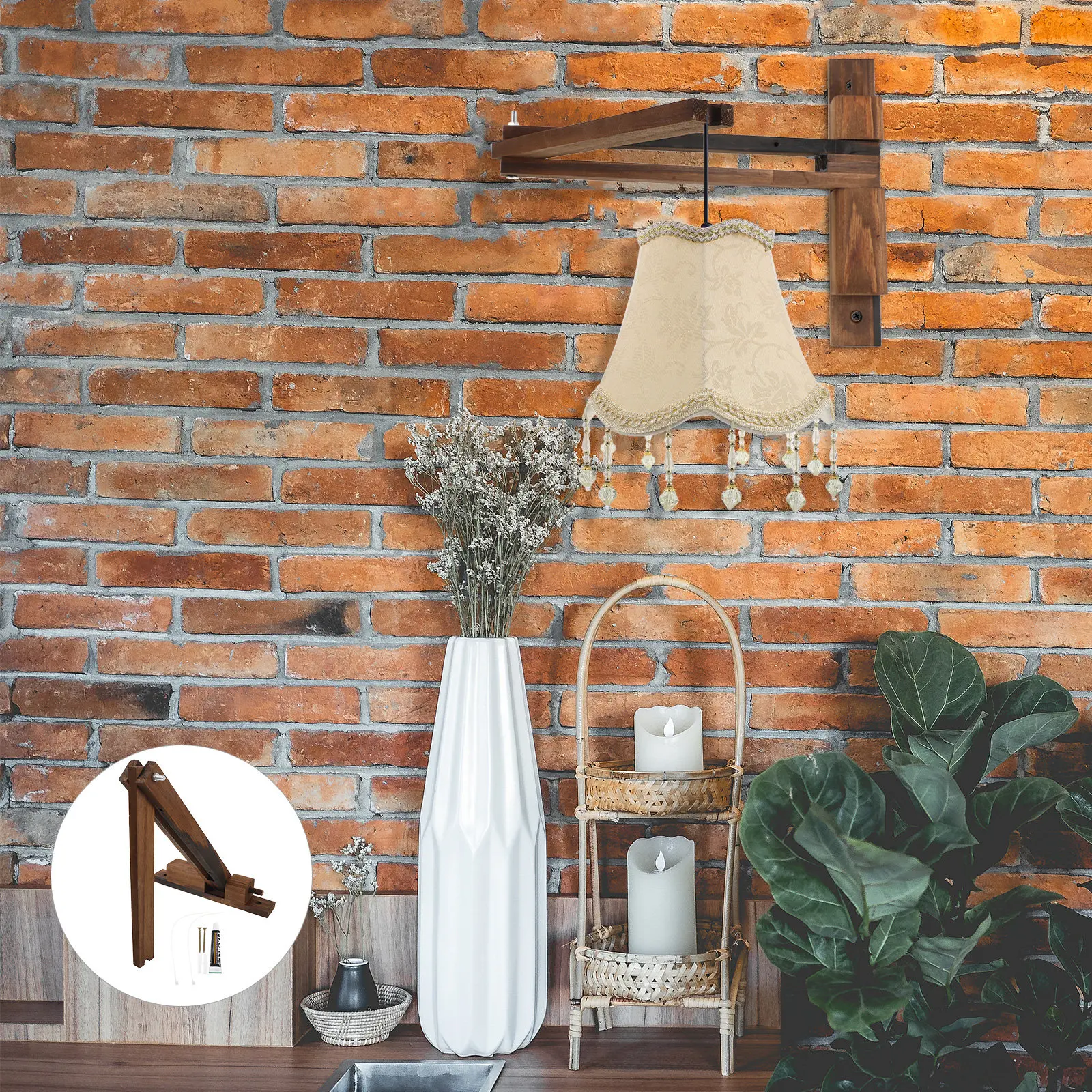 

Настенный деревянный держатель для лампы, складной кронштейн, экономия места, регулируемый, для подвесных светильников, подставка для лампы