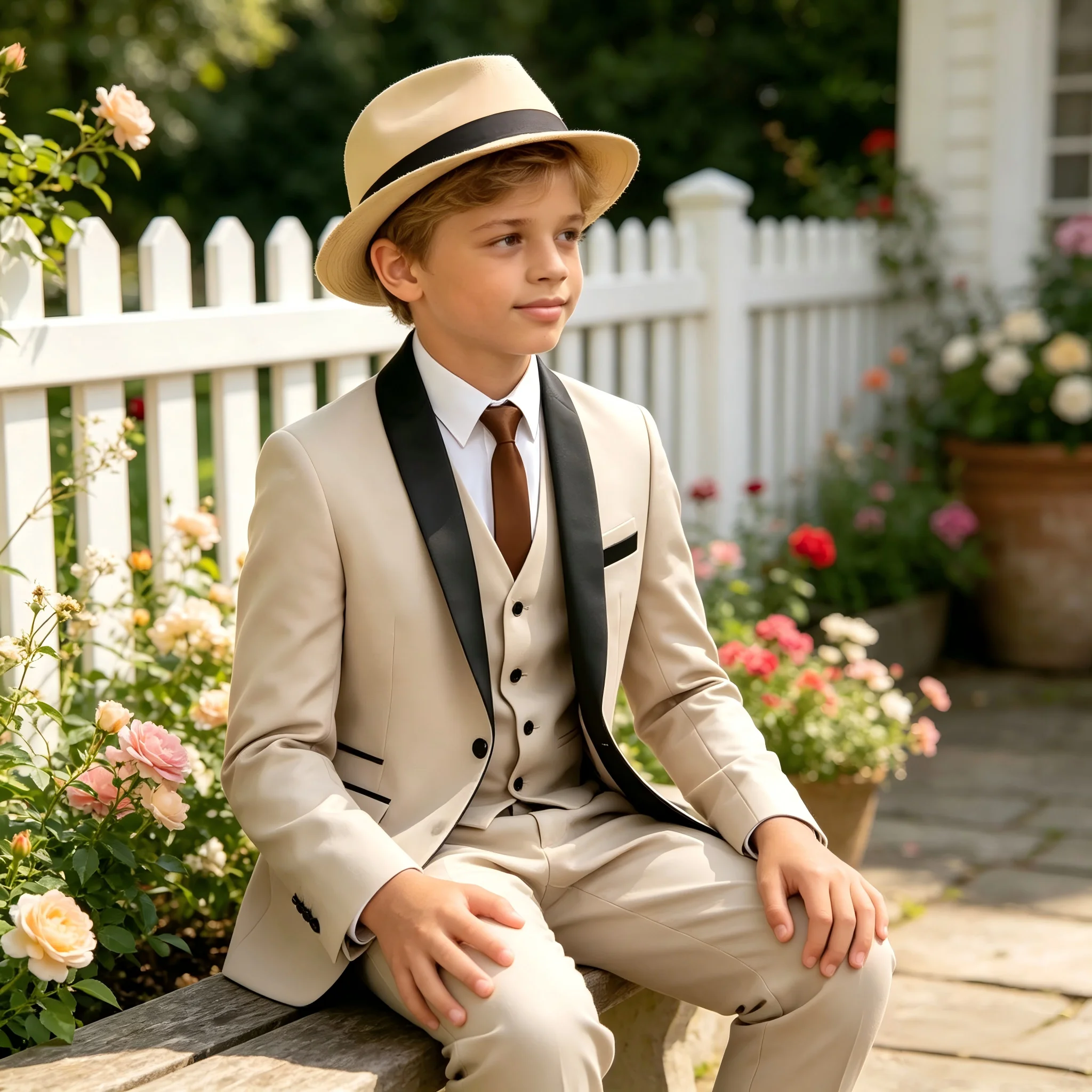 

Formal Beige Boys' Suit Set for 2-16 Years Kids 3 Pieces Wedding Tuxedo Suit Teenager Evening Party Child Suit Blazer Vest Pants