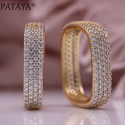 PATAYA New Micro-wax Inlay Natural Zircon Square Women Rings 585 Rose Gold Color Fashion Jewelry Gift Luxury Romantic Rings