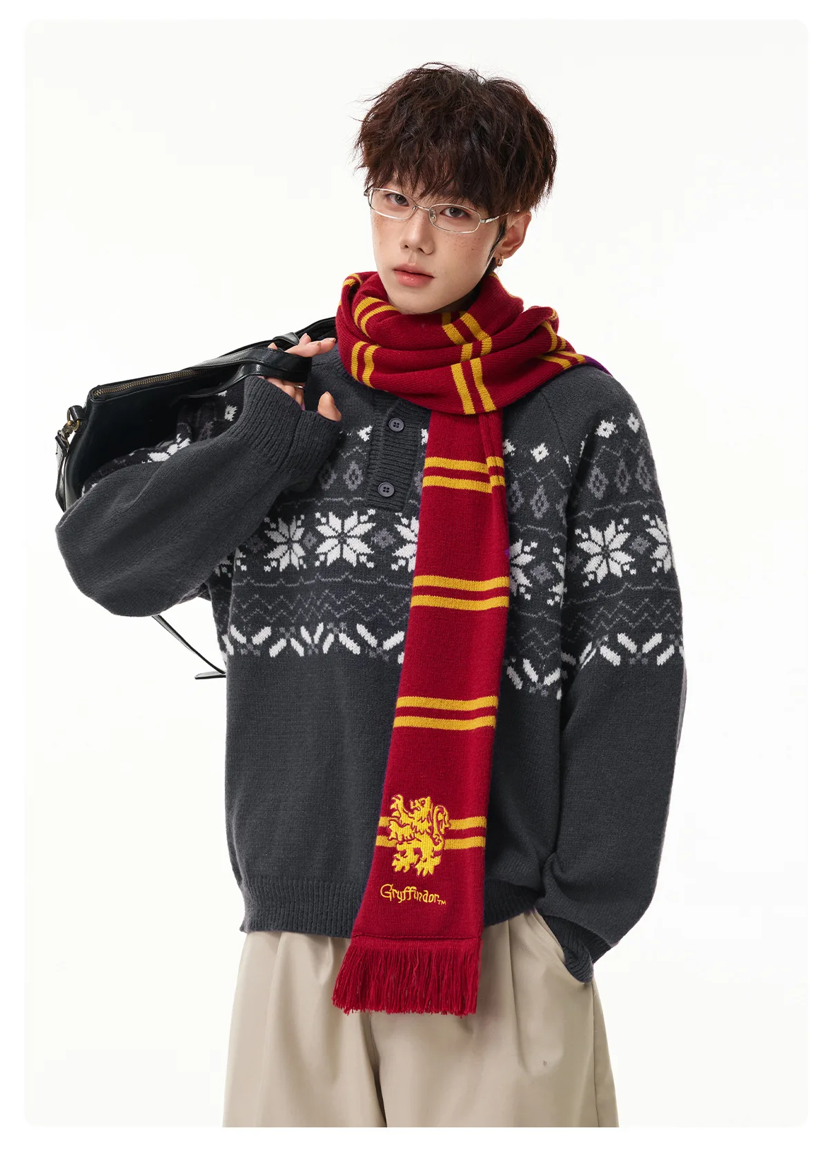 Henry's Relaxed Vintage-Style Men's Autumn Winter Fair Isle Jacquard Casual Warm Knit Sweater Jacket.