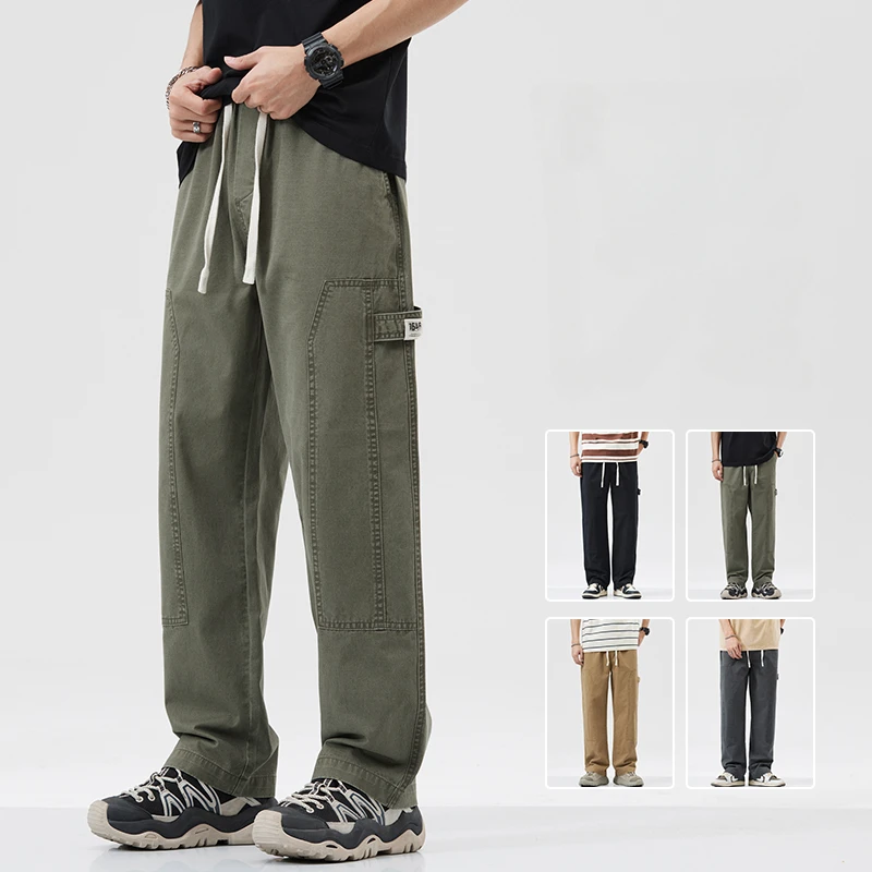 Loose Wide Leg Casual Pants for Men, Dragging Straight Pants with Texture for 2024 Spring