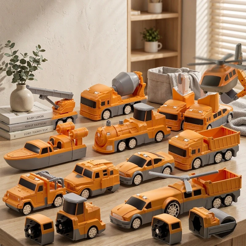 Magnetic Construction Vehicle Set, Buildable Toy Truck Kit with Thickened Magnetic Cores, Inertia-Powered Motion, Multiple Forms