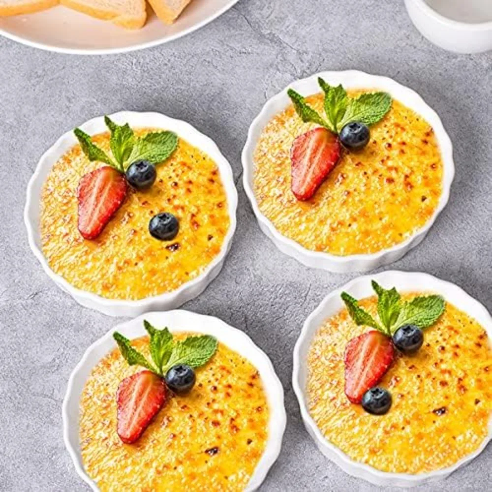 

6pcs Mini Ceramic Creme Brulee Ramekins Shallow Round Tart Baking Pan White Souffle Dishes Bakery