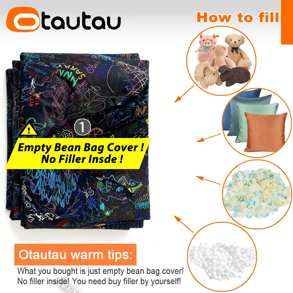 OTAUTAU Bean Bag Cover Soft Graffiti Velvet Corner Pouf Ottoman Beanbag Cover DD247【No Filler!Please Buy Filler Yourself!】 - view 2