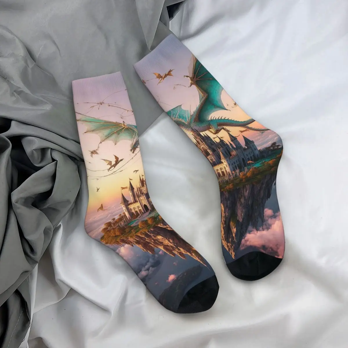 

All Seasons Crew Stockings Dragon And Castle Theme Socks Funny Long Socks Accessories for Men Women Birthday Present