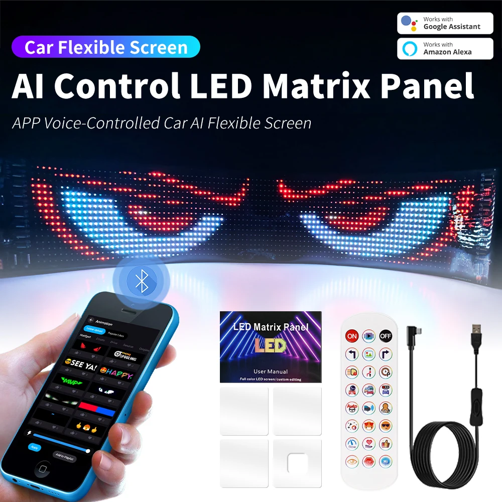 

AI Голосовое управление Devil Eyes Light Гибкая RGB светодиодная панель дисплея Приложение Программируемый пиксельный экран Лобовое стекло автомобиля Мягкая световая панель