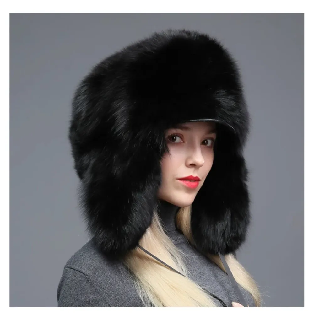 Genuine Fox Fur Hat Women Winter Real Fur Trapper Hat With Visor Brim Full Fur Ushanka Ear Flap Warm Luxury Russian Ski Cap 2026