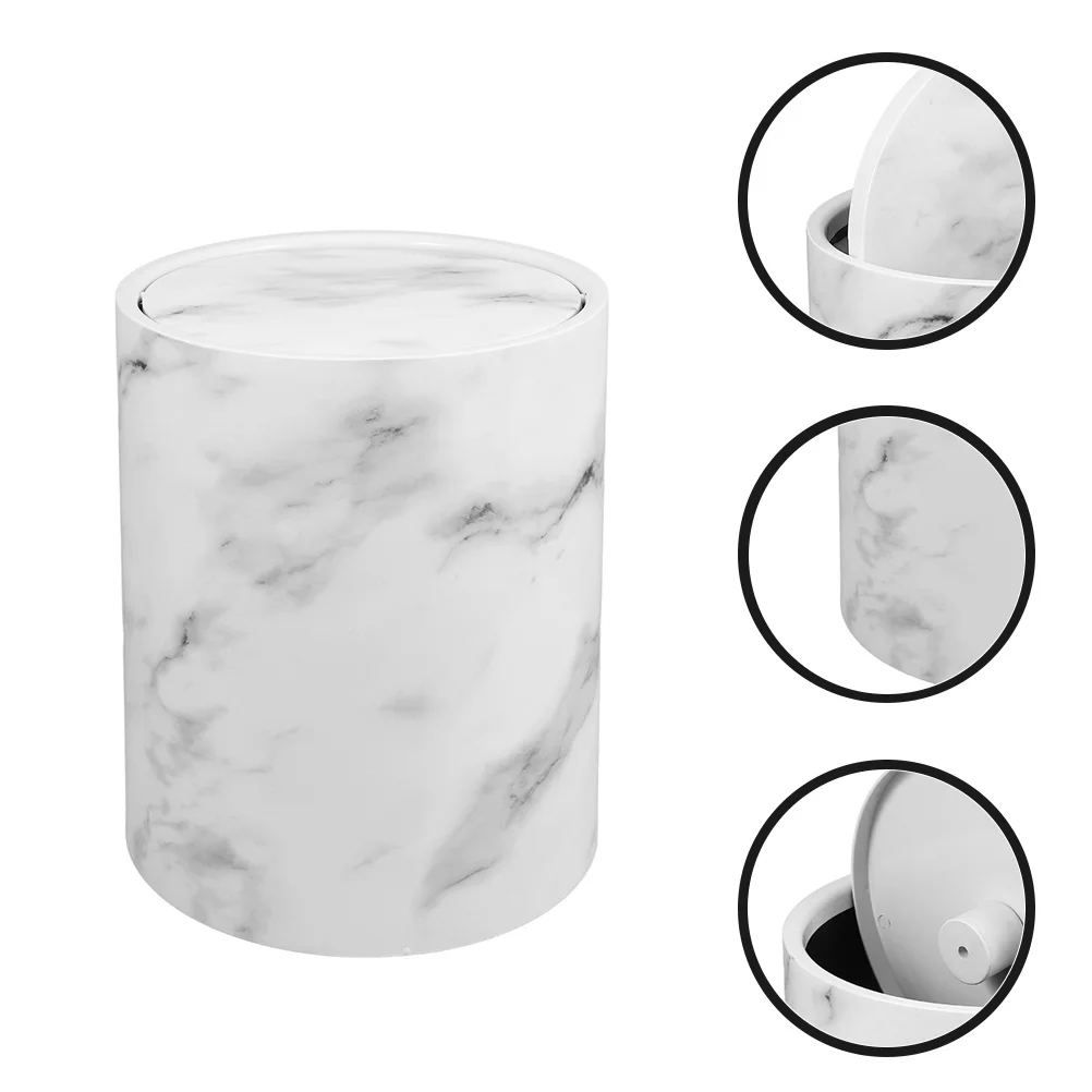 

Marble Pattern Trash Can Kitchen Bathroom Plastic Garbage Container Round Waste Bin For Home Office Dorm Use Thicken Bucket