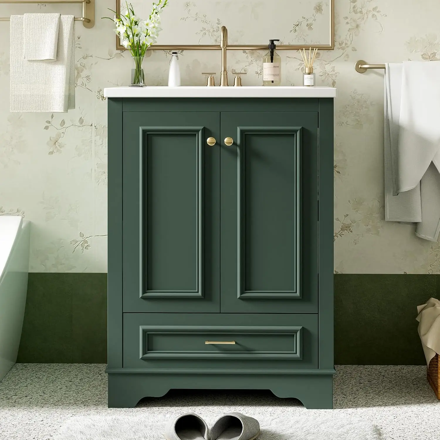 

Тумба для ванной 24 дюйма с раковиной, современная деревянная тумба для ванной с регулируемой полкой и 1 нижним ящиком, на заказ