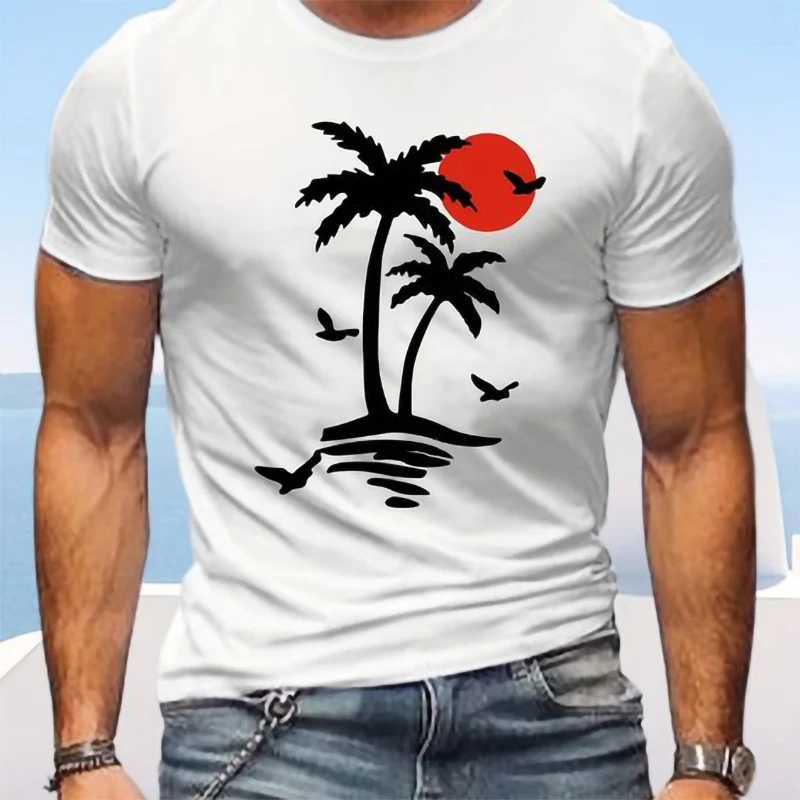 Funny Palm Tree Print T-shirts for Boy Tshirts Graphic Clothing Spring Holiday Short Sleeve Loose Oversized Tops Men Tees