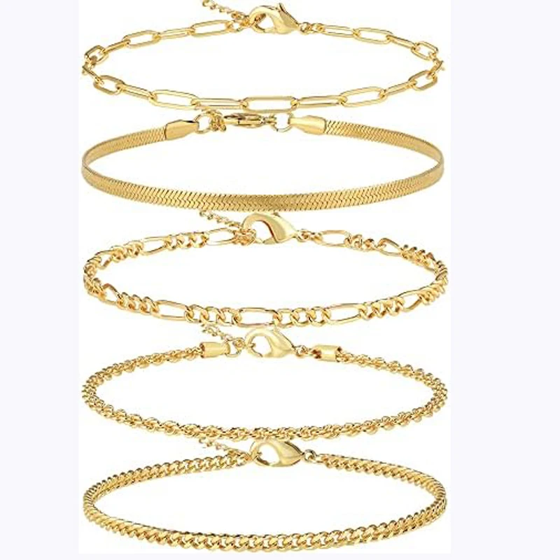 Enkelband Voor Vrouwen 14K Verguld Sterling Zilveren Enkelbandjes Armbanden Waterdicht Cubaanse Schakel Ketting Enkelbanden Set Zomer Sieraden