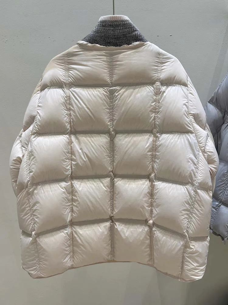 Luxury Knit patchwork down jacket for women 2026 Winter Thick warm turtleneck long sleeve puffer coat Korean style INKEO DJ668