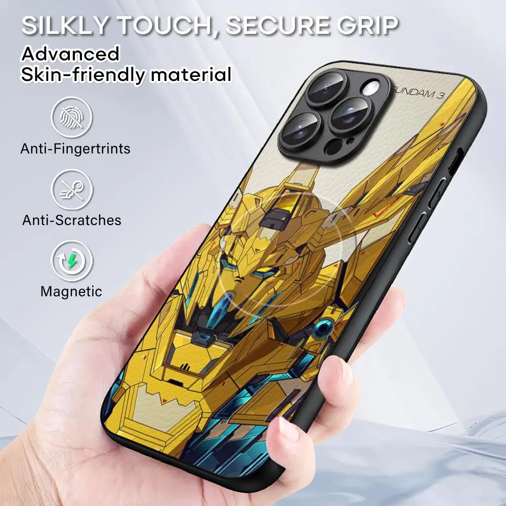 حافظة هاتف رائعة عملاقة G-Gund-am ROBOT لهاتف آيفون 16 15 14 13 12 11 Plus Pro Max فاخرة من جلد الغنم Magsafe