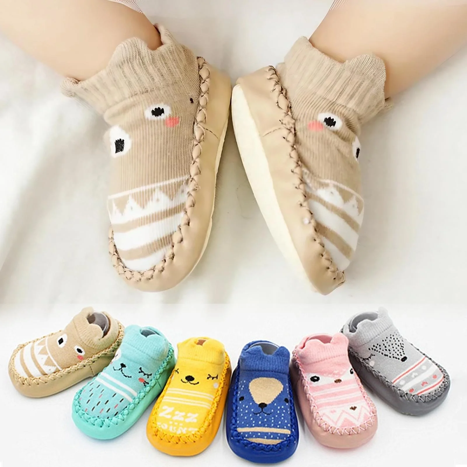 زوج واحد من أحذية جورب الحيوانات اللطيفة، جوارب أطفال بنعل مطاطي غير قابل للانزلاق، جوارب ناعمة للأطفال حديثي الولادة