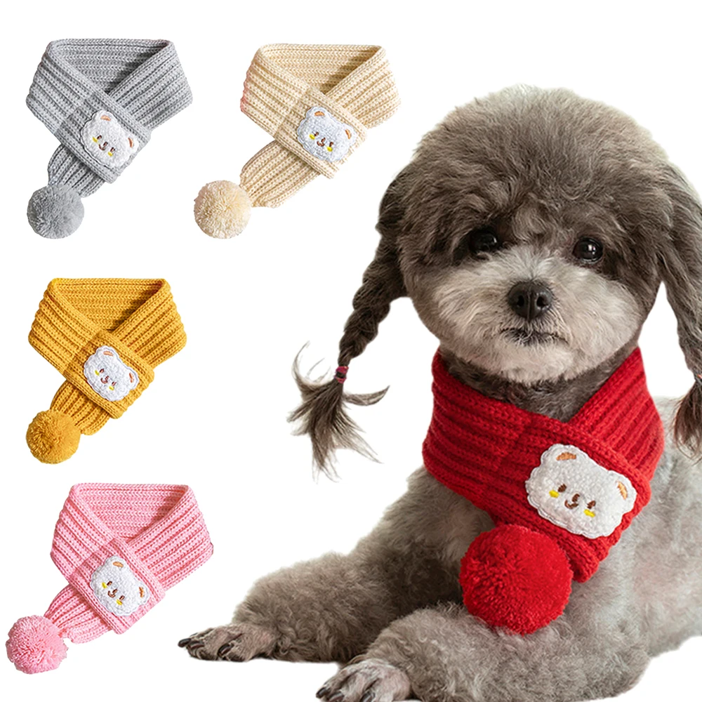 Cute Warm Cat Dog Scarf with Hairball Anti Slip and Easy to Wear Autumn Winter Pet Accessories for Small Dogs Puppy Supplies