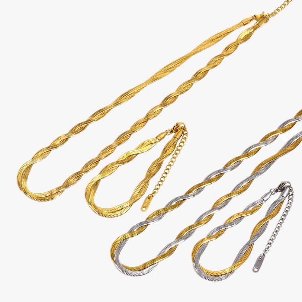 E.B.belle Gold&Silver Color Braid Herryingbone Chain Choker Necklace For Woman E B belle Official Store Stainless Steel Jewelry