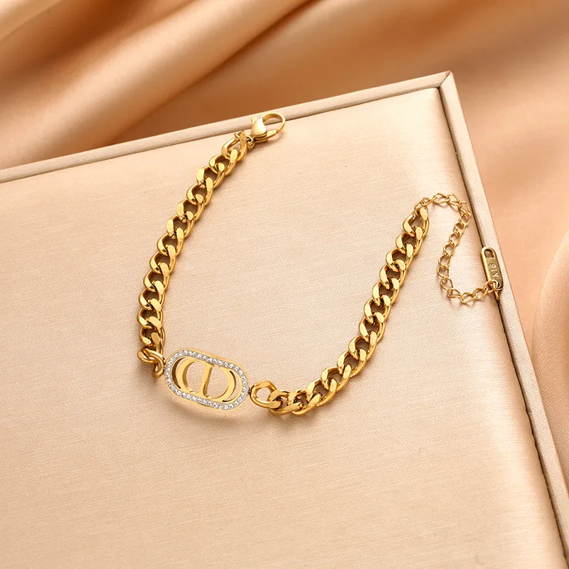 

2025 Alphabetic, European and American hip-hop trend thick chain hollowed-out, popular stainless steel hand versatile chain