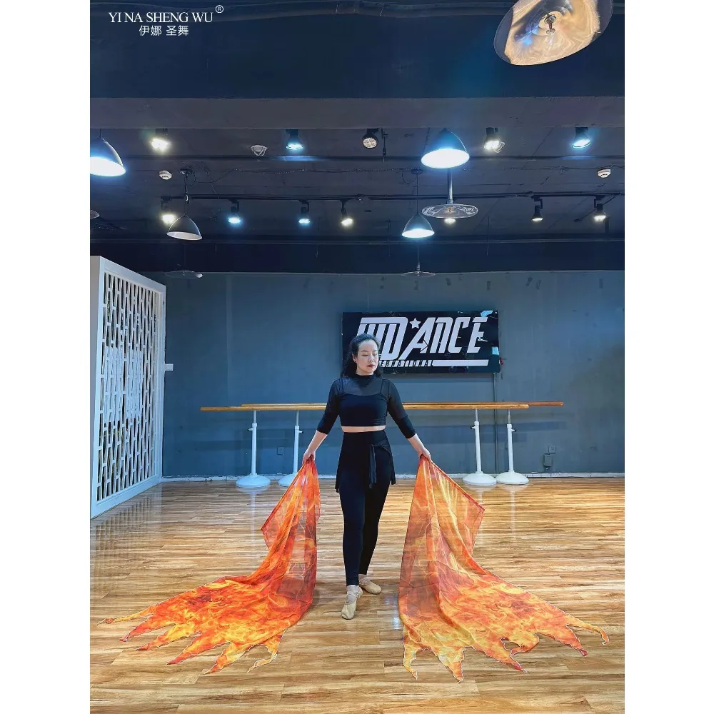 Worship Flags 2pcs Set Fire Printed Christian Praise Dance Flags Silky Polyester Church Worship Banner Outdoor Performance Flow