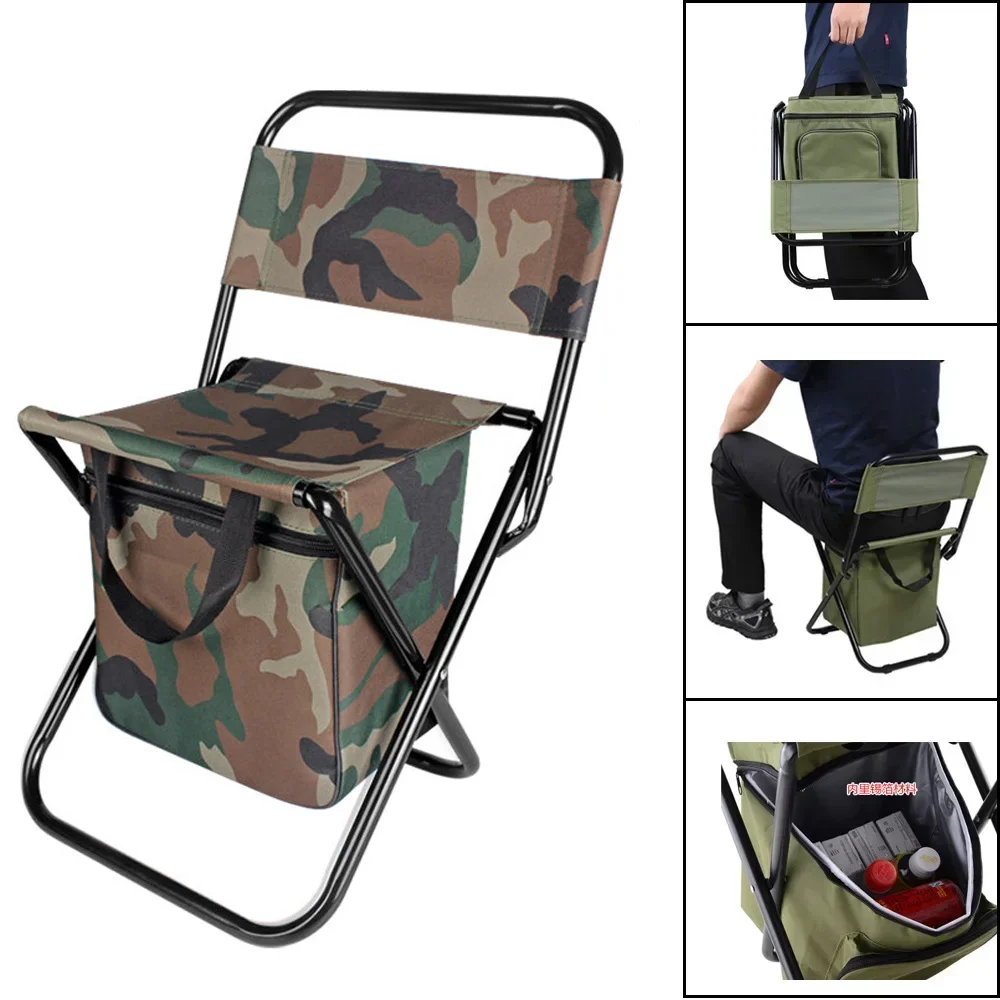 

200kg Large Weight Outdoor Folding Chair Bearing Leisure Camp Ice Pack Chair with Storage Bag Backrest Insulation Fishing Chair