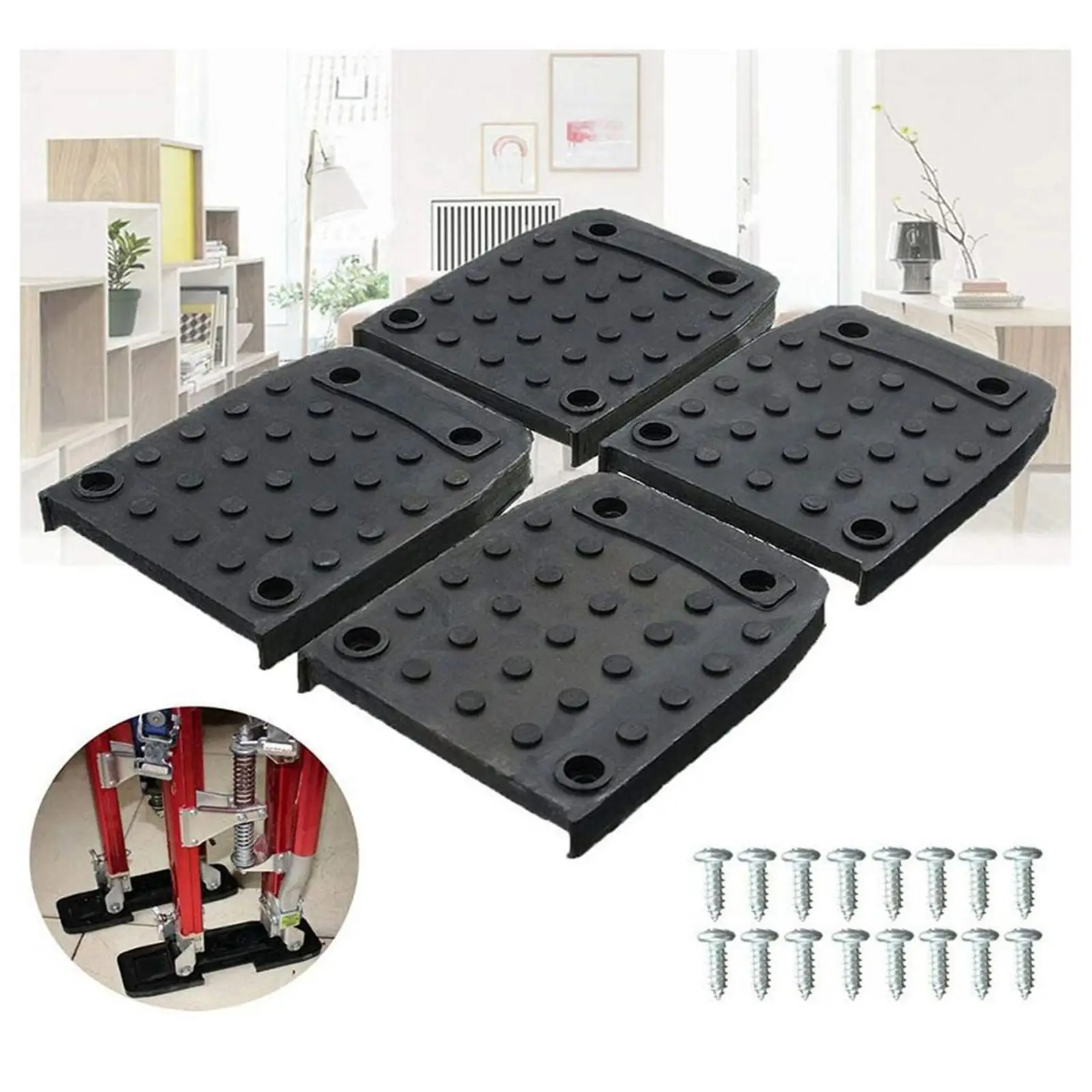 4x Construction Stilt Sole Replacement Kit Stilt Sole Anti Slip Pad Universal Floor Pad Foot Pad for Indoor Painter Painting