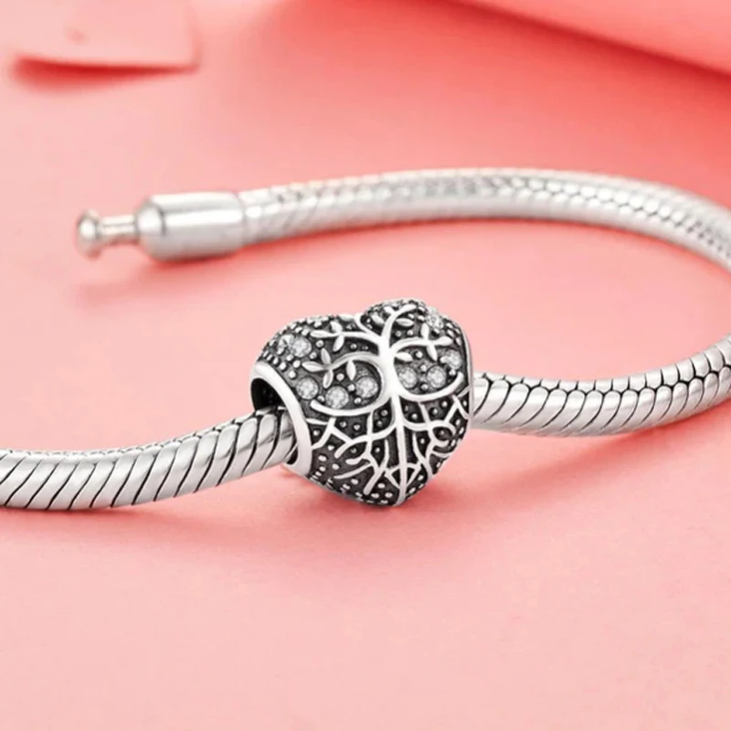 New925 siltring Forever Family Tree Happy Mom and Dad Sister Charm Bead fit Original Pandora bracciale gingillo gioielli da donna fai da te