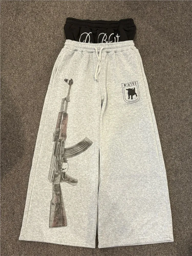 

Y2K Retro Harajuku Double Embroidered Waist Print Sweatpants Hip Hop Goth Clothes Fashion Wide Leg Baggy Pants Streetwear Unisex