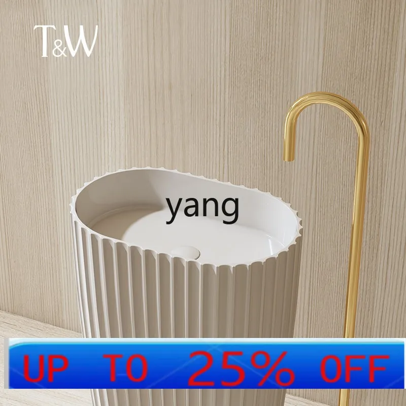 LMM  artificial stone oval wash basin column vertical striped household wash basin