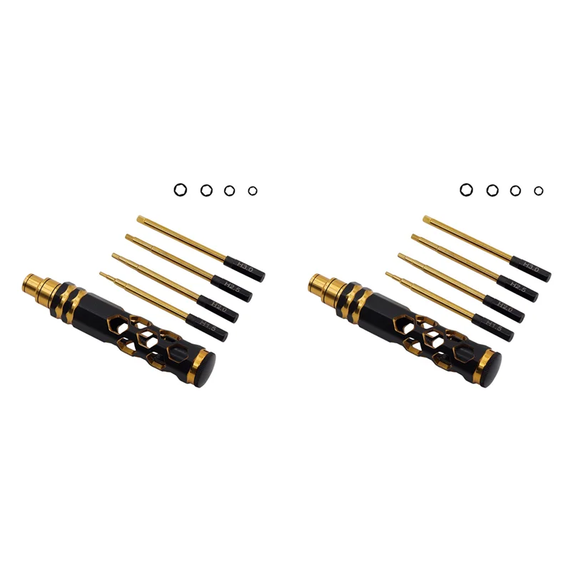 ABJF-2X отвертка с шестигранной головкой, набор шестигранных отверток для радиоуправляемого автомобиля, гусеничного вертолета 1,5 2,0 2,5 3,0 мм, черный + золотой