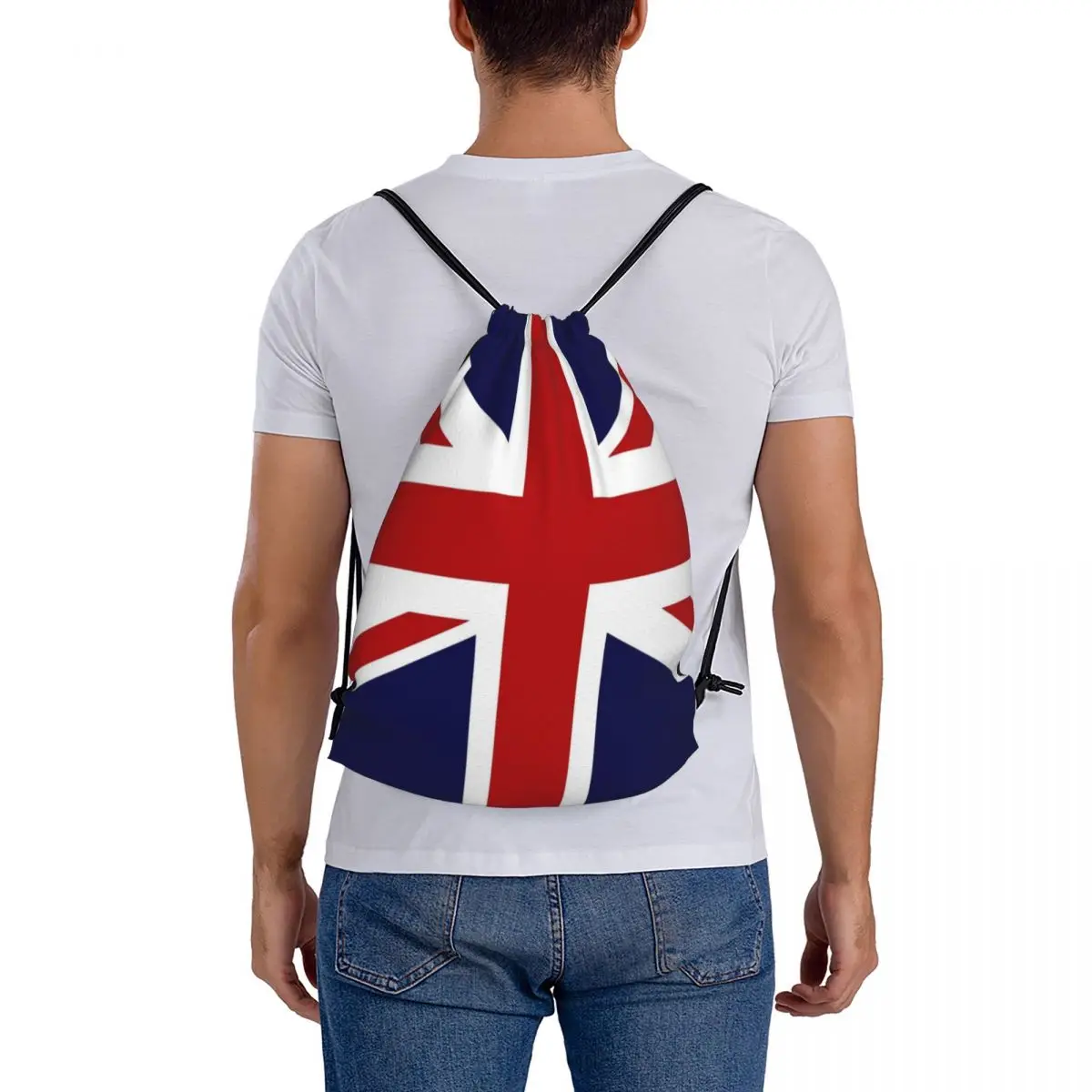 Sacos de cordão portáteis para homens e mulheres, Mochilas escolares, Bundle Pocket Sports Bag, Saco de livro, Union Jack Bandeira do Reino Unido