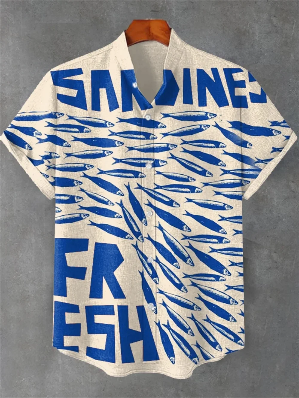 Summer men's printed minimalist style short sleeved stand up collar button up shirt street casual plus size clothing