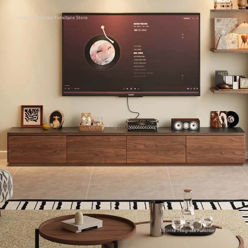 

Mid-Century Style Solid Wood Floor-standing TV Stand Nordic Walnut Color Storage Sintered Cabinet Minimalist Home Furniture FYTS