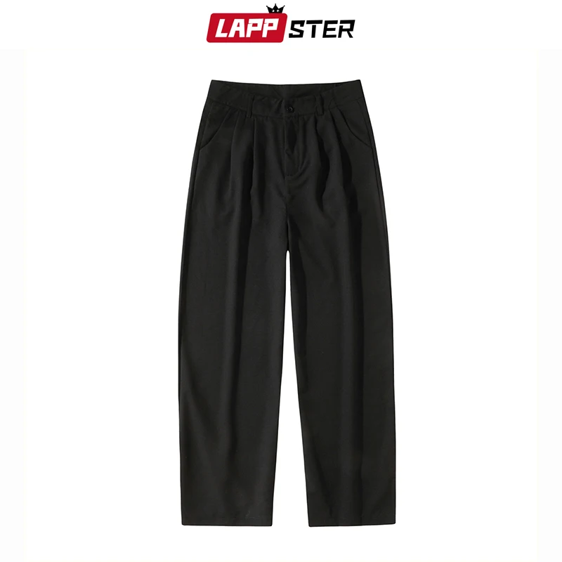 LAPPSTER-pantalones de chándal de pierna ancha para hombre, ropa de calle japonesa Harajuku holgada, color negro, 2023