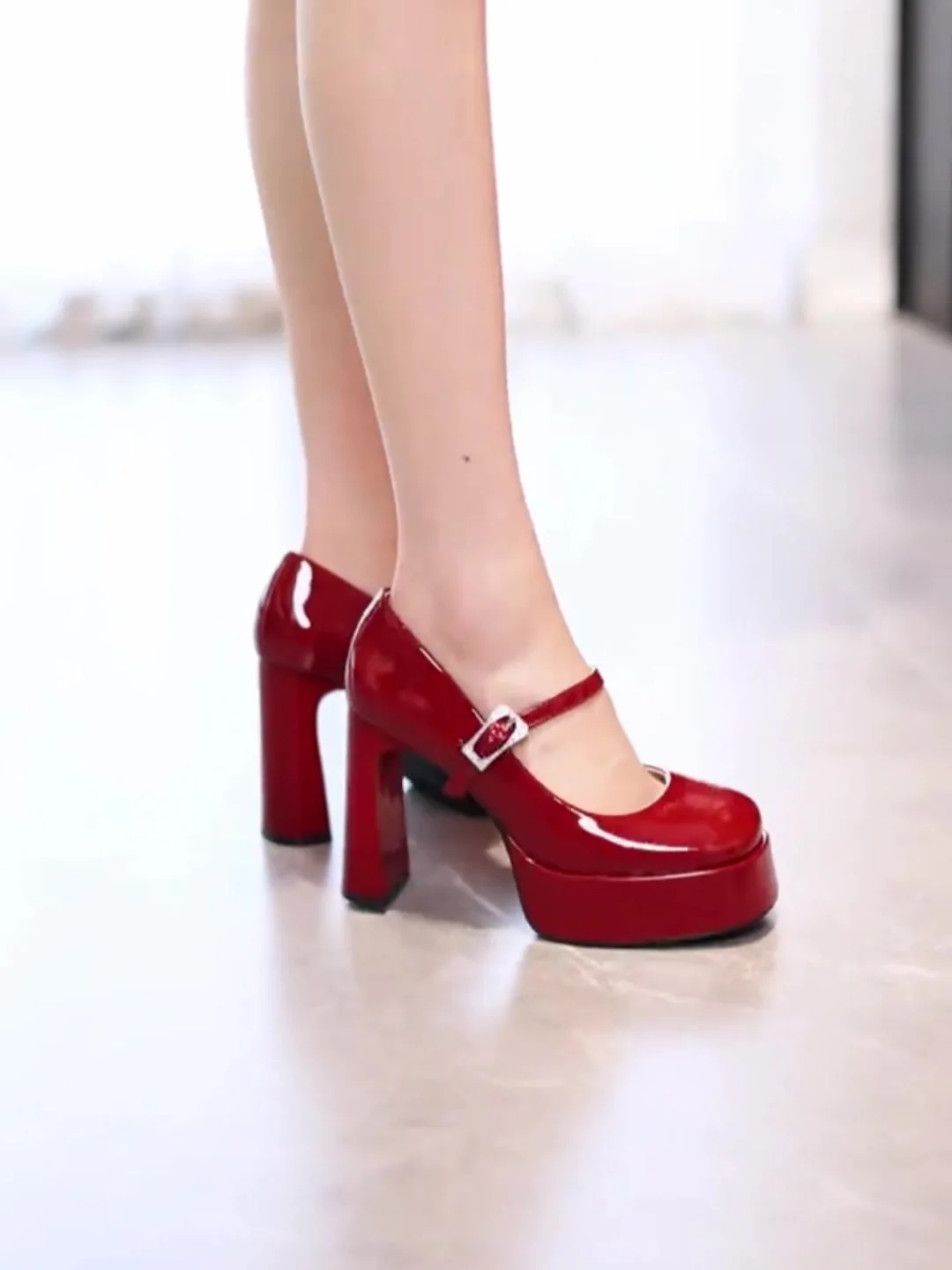 

Faionable Женские туфли на высоком каблуке Мэри Джейн, новинка 2025, водонепроницаемая платформа, очень высокий каблук, Ele Square Head oes