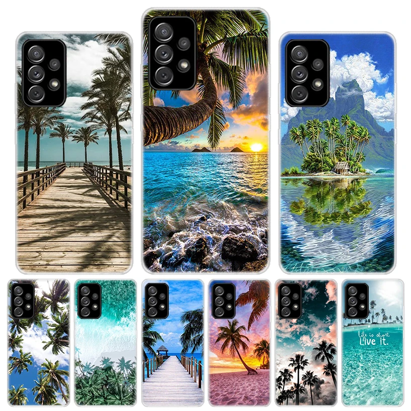 Summer Beach Sunset Sea Palm Tree Silicon Call Phone Case For Samsung Galaxy A51 A50 A71 A70 A41 A40 A31 A30 A21S A20E A10 A6 A7