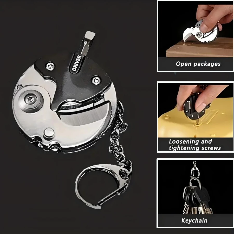 

Outdoor Multifunctional Mini Pocket Knives Screwdriver Keychain Tools Coin Round Steel Folding Blade Knife Keyring