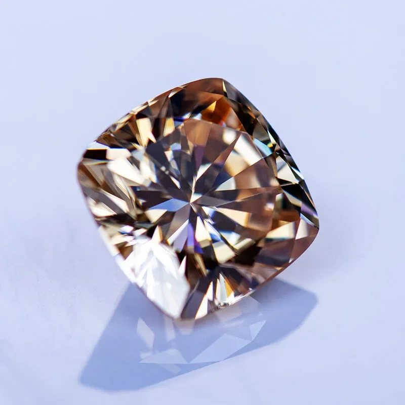 Moissanite Gemstone Natural Color Champagne Cushion Cut GRA Authentication Lab Grown Diamond Advanced Jewelry Making Materials