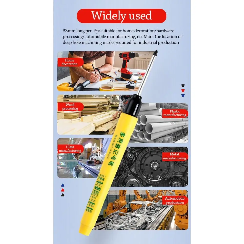 Oil-Based Long Head Markers 33mm Long Head Black/Red/Blue Ink Oil-Based Marking Pen Waterproof Mark Pen Deep Hole Marking