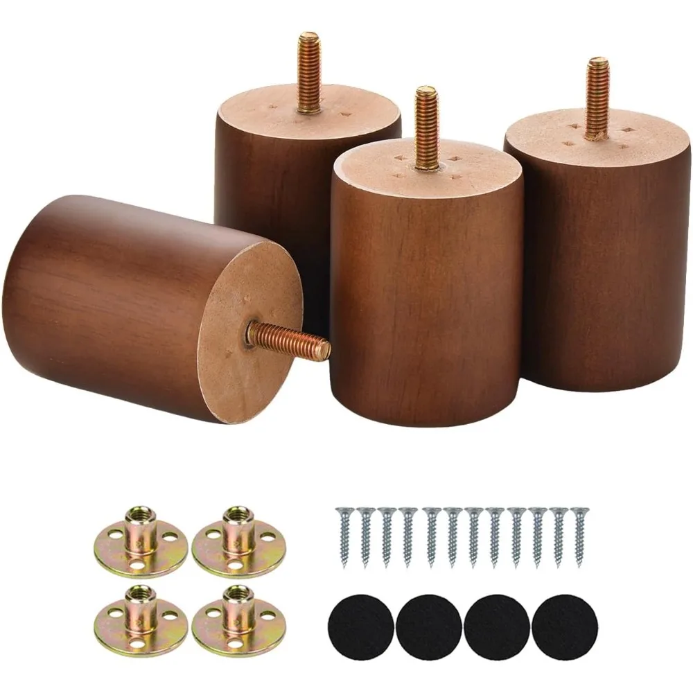 Set di 4 gambe in legno da 3 pollici, piedini di ricambio in legno massello rotondo, bullone M8 preforato, adatto per divano, divano, comò, ottomano