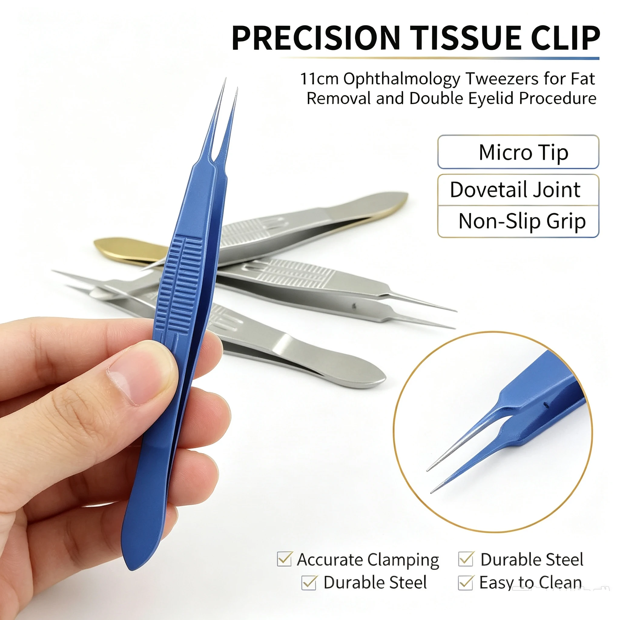 11cm Ophthalmology Precision Tweezers Double Eyelid Beauty Fat Removal Micro Dovetail Tissue Clip for Surgical Accuracy