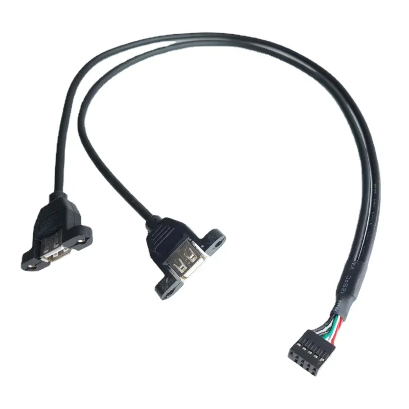 

Motherboard Extension Data Cable 9Pin To 2-Port USB Type A Female Computer Chassis Bezel Screw Holes Cord Dupont 2.54mm