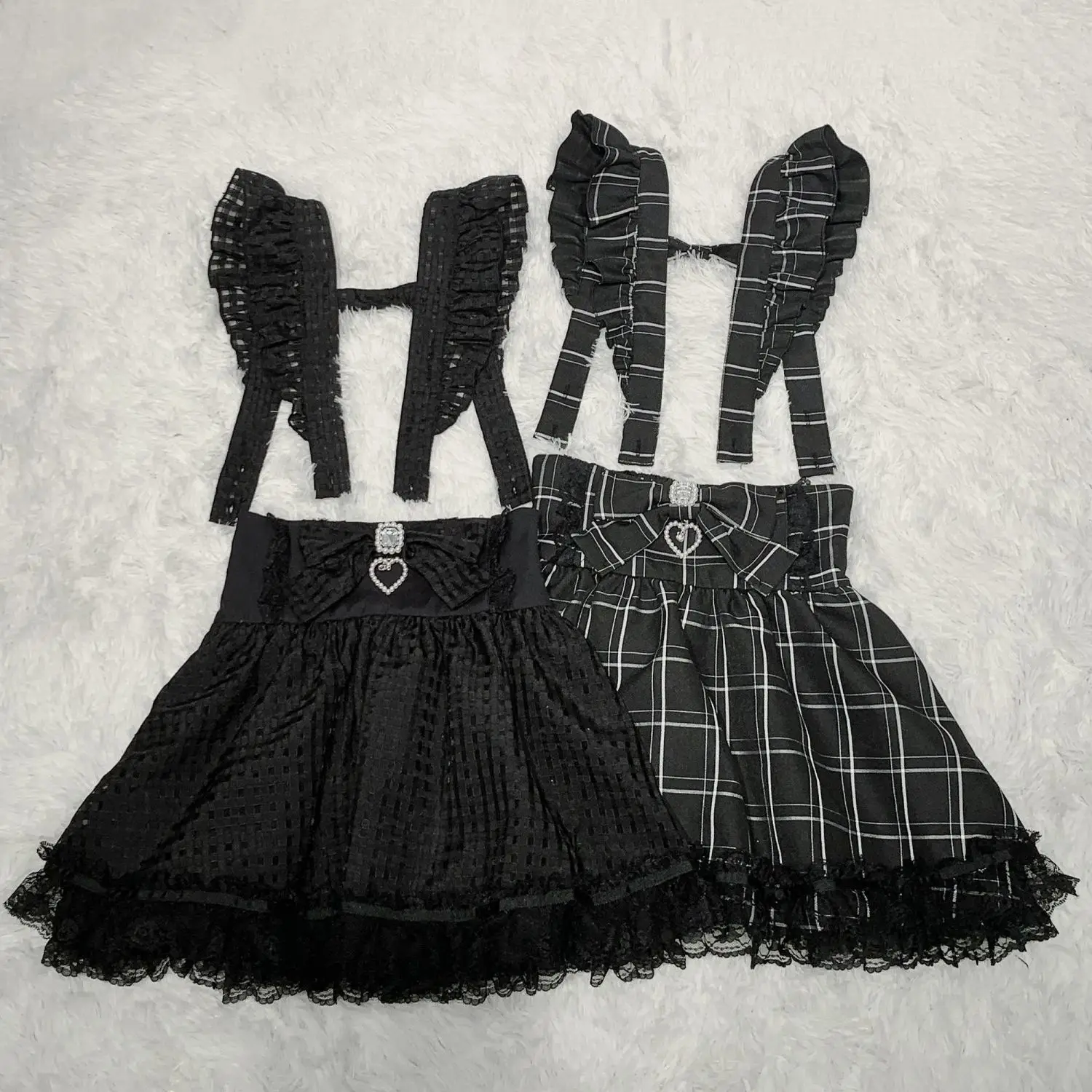 

Японская готическая клетчатая юбка в стиле Лолиты с бантом, съемная короткая юбка на подтяжках, милые милые кружевные мини-юбки трапециевидной формы для девочек