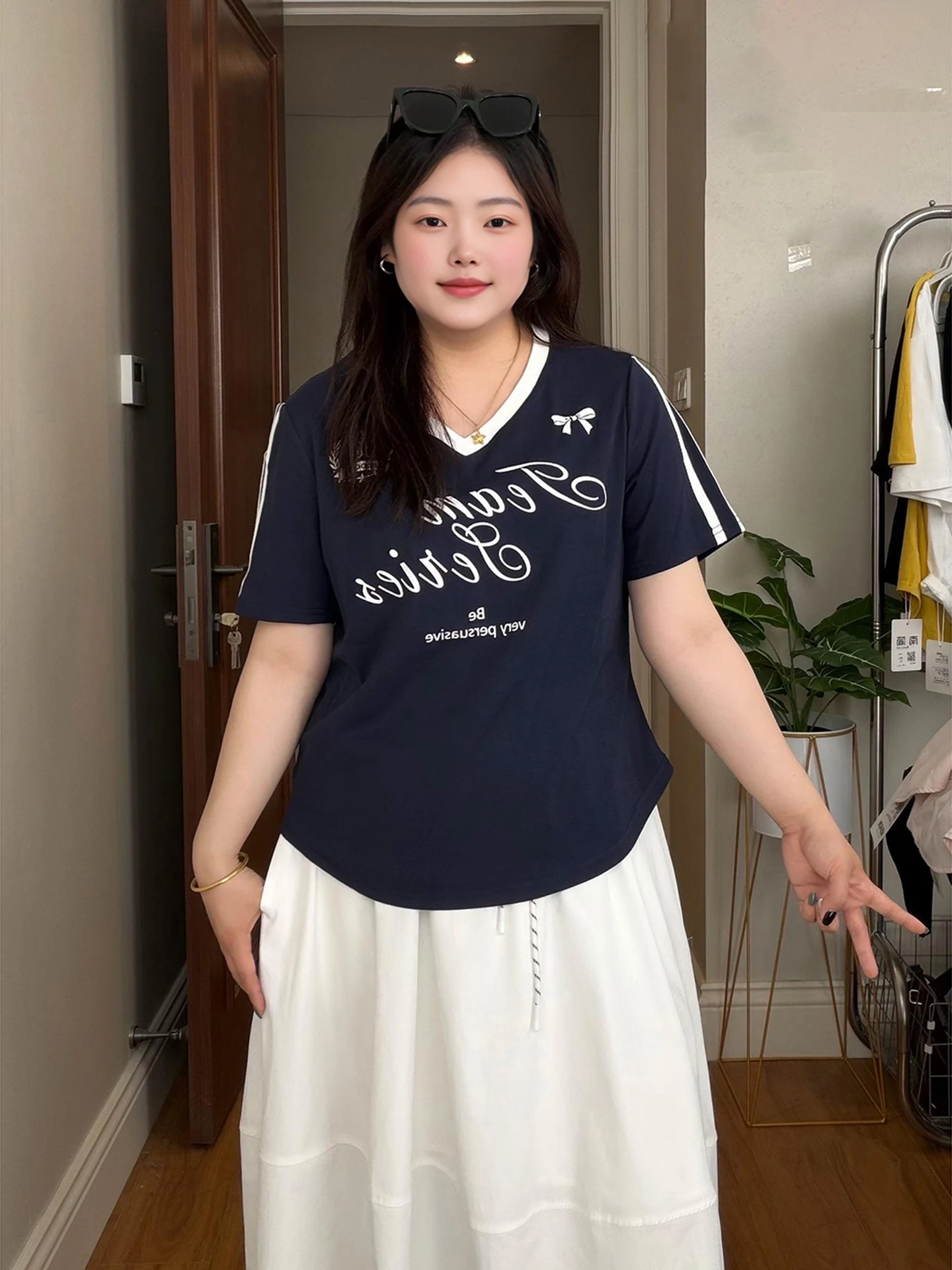 

plus Size Women's T-Shirt Short Sleeve American Style Slim Fit Waist Cinched Printed Design Summer Top Large Size Fashion